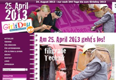 Die Internetseite des Girls´Day MV in neuem Gewnd
